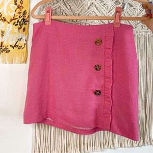Lilly Pulitzer Hayes Ruffle Linen Skirt in Hotty Pink Gold Buttons Size 2 XS